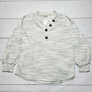 Soft Surroundings Jules Thermal Top Ivory Grey Gray Ribbed Button‎ V Neck Small